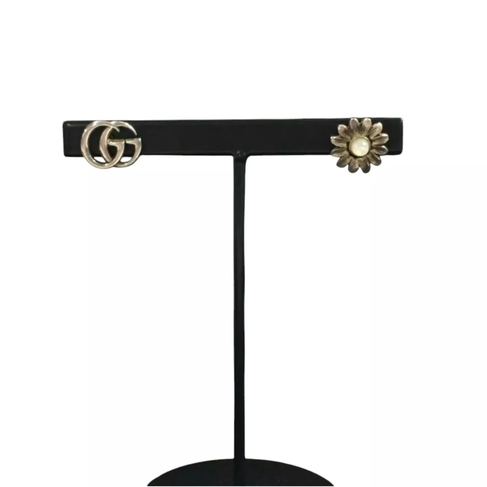Boucles d'oreilles percées GUCCI double fleur G argent 925