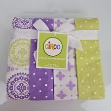 Circo Flannel Baby Blankets Lot 4 Purple White Green Medallion Polka Dot Girls