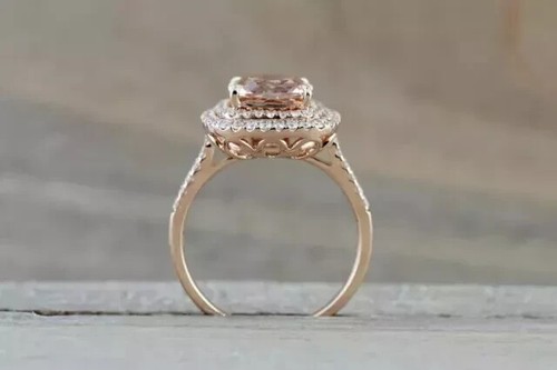 2.50Ct Cushion Cut Lab-Created Morganite Halo Women's Ring 14K Rose Gold Finish - Picture 8 of 8