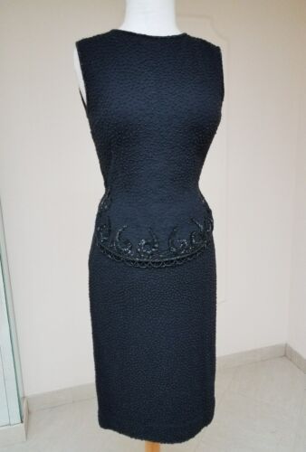 2 PC VTG BLACK HEAVY BEADED SUIT SKIRT 1950's HONG KONG IMPERIAL MCM SZ S - M