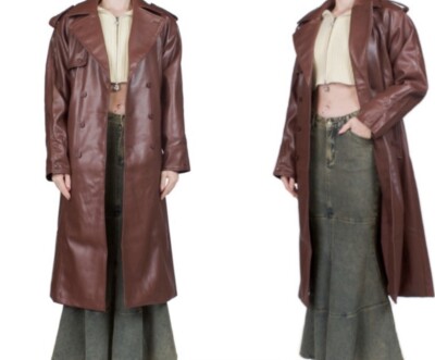 $345 NWOT HOUSE OF SUNNY MONTAGUE VEGAN LEATHER CHESTNUT BROWN TRENCH COAT 2X