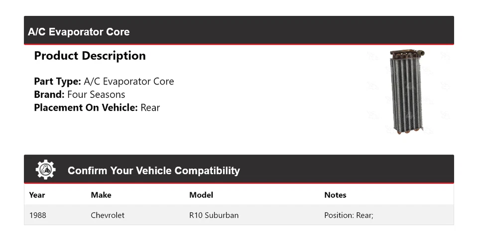 Para Chevrolet R10 Suburban 1988 aire acondicionado núcleo evaporador trasero 4 estaciones Foto 2 de 4