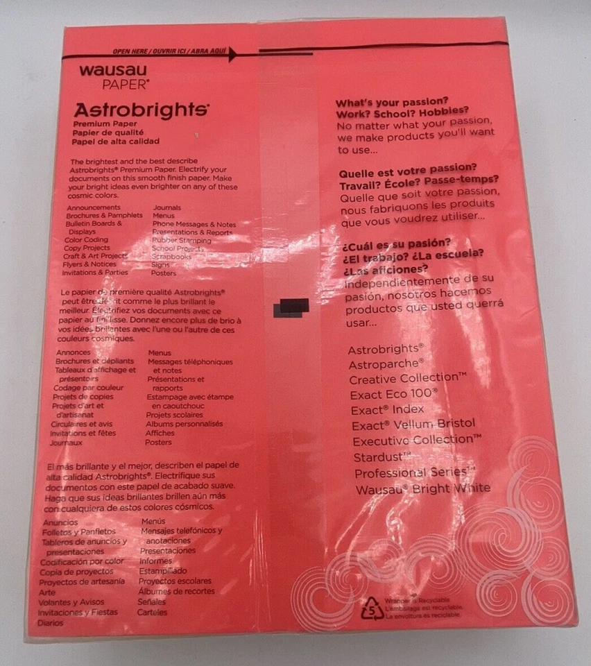 Astrobrights Paper 5 Colors 24# 500 sheets Wausau Paper Acid-Free Laser Etc NOS - Image 3 of 3