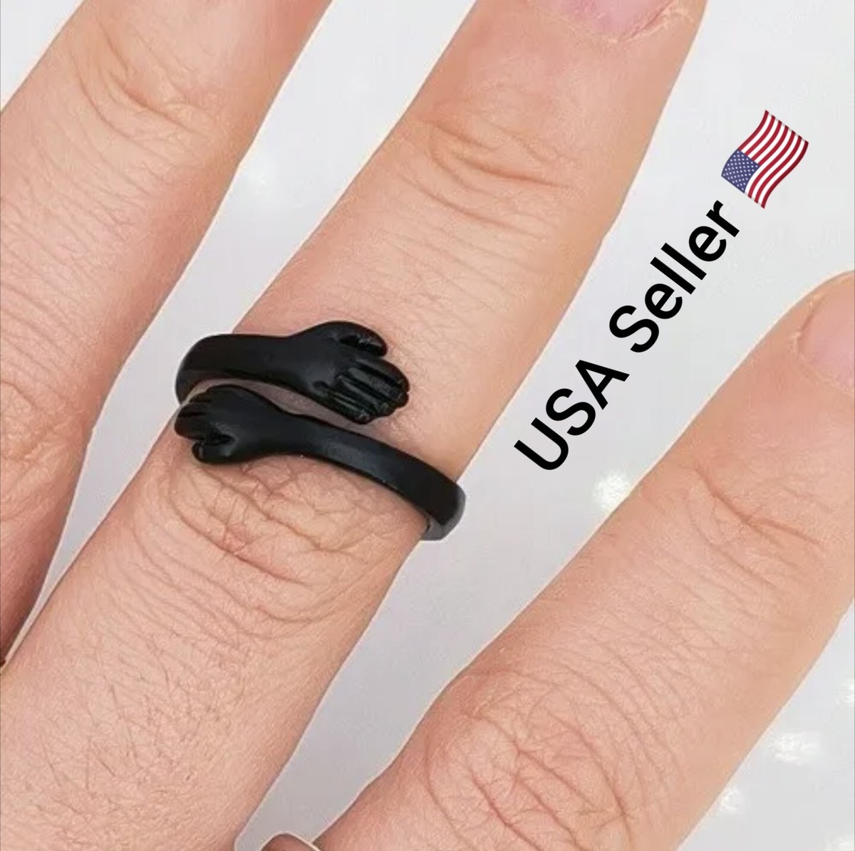 New Vintage Creative Love Hug Ring Men Women Adjustable Gothic Fashion Black 1PC