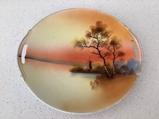 NORITAKE N2740 HAND PAINTED SERVING DISH WITH HANDLES —WINDMILL BY THE LAKE