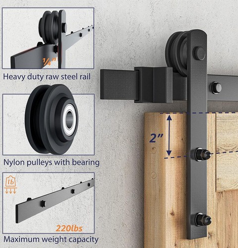 6FT-12FT Steel Sliding Barn Wood Door Hardware Closet Track System Single/Double - Picture 49 of 58