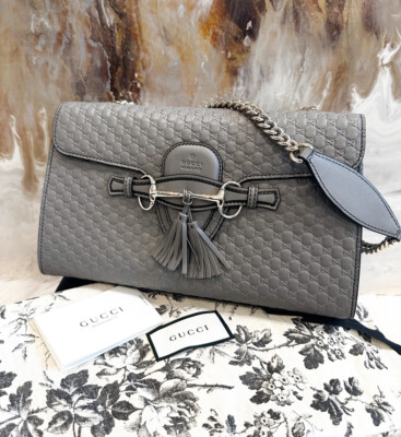 Gucci Gray Emily Micro Guccisima Horsebit Medium Chain Bag | eBay