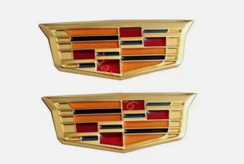 A Pair of 2 Golden Color 9cm Fender Side Emblems For Cadillac