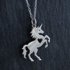 Unicorn with Heart Cutout Charm Necklace 925 Sterling Silver Mythical Creature