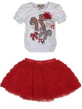 Little Girls Red White Rhinestone Bow Shirt Rose Tulle Ruffle Tutu Outfit 4