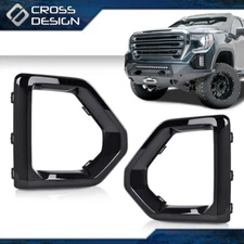 2X Front Fog Light Outer Bezel Cover Black Fit For GMC Sierra 2019-21 Denali SLT