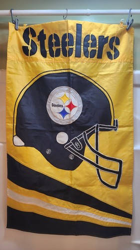 Steelers Flag Helmet Embroidered Vintage 28x44 Reversable Heavy Indoor Outdoor - Picture 5 of 8
