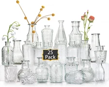 Glass Bud Vases Set of 25,Small Clear Vases for Flowers, Vintage Vases in Bulk f