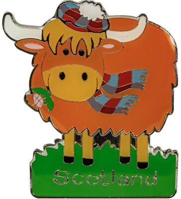 Kühlschrankmagnet Scottish Highland Coo Kuh auf Messing Metall Souvenir Magnet