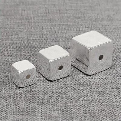 Sterling Silber Glatt Quadratische W��rfel Perlen f��r Armband 6mm 8mm 10mm