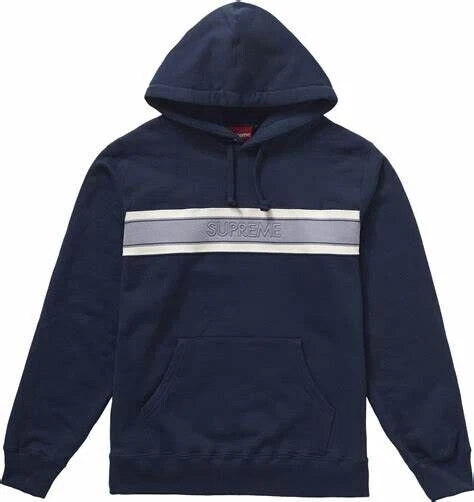 supreme   sweat à capuche logo rayé   taille xl   marine   neuf
