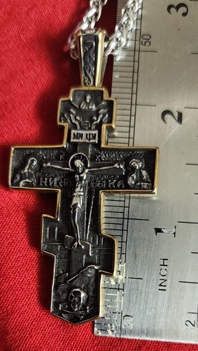 Russian Orthodox Crucifix Cross Pendant Necklace Stainless Steel Men Gift - Picture 5 of 9