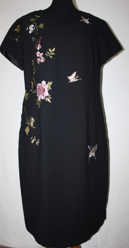 Dressbarn Sz 16W Black Embroidered Floral Butterflies Shift Dress Short Sleeves