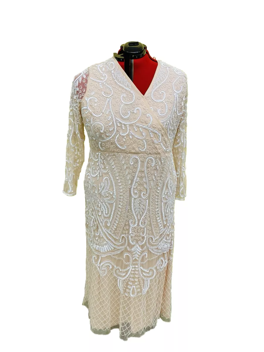 Joanna Hope Wrap Beaded Dress, Blush Pink- Size 30 UK RRP £165