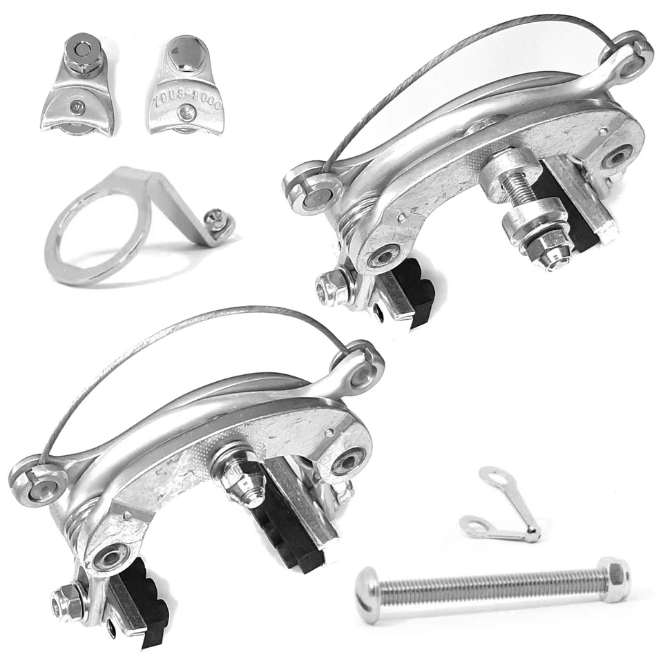 Coppia freni ZEUS-2000 da corsa vintage alluminio argento per bici bike gommino - Immagine 2 di 4