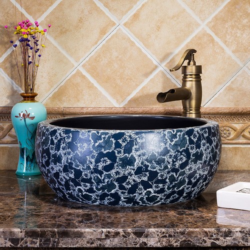 Colorful Bathroom Round Vessel Sink Tempered Ceramic Basin Sink Faucet Combo - Picture 4 of 34