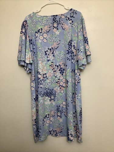 Kim Rogers Womens Dress Size 3X Blue Floral Print Double Flutter Sleeves Stretch - Picture 15 of 18