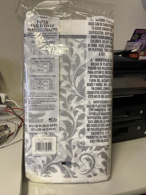Silver Elegant Scroll Design Paper Table Cover Birthday Party Supplies 1 Ct New!