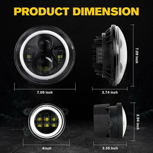 RED 7" LED Halo Headlights 4" Fog DRL Combo Kit For Jeep Wrangler JK JKU 2007+ - Picture 4 of 16