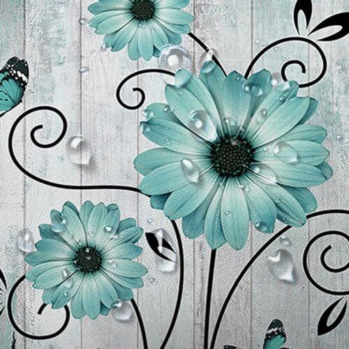 Rustic Farmhouse Shower Curtain, Farm Teal Daisy Flowers Butterfly 72X72 Multi1 - Bild 6 von 7