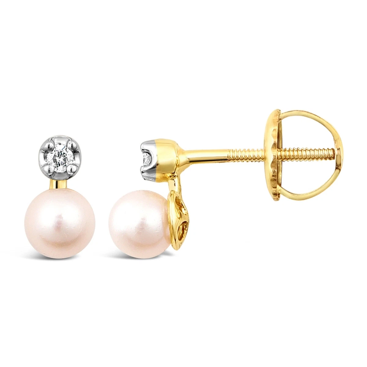 Bevilles Children s Diamond Freshwater Pearl Earrings in 9ct