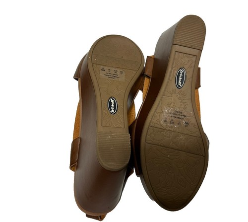 Dr. Scholls True Comfort Sandalen Keilabsatz Damengröße 10 Absatz Schnalle hellbraunes Leder - Bild 7 von 8