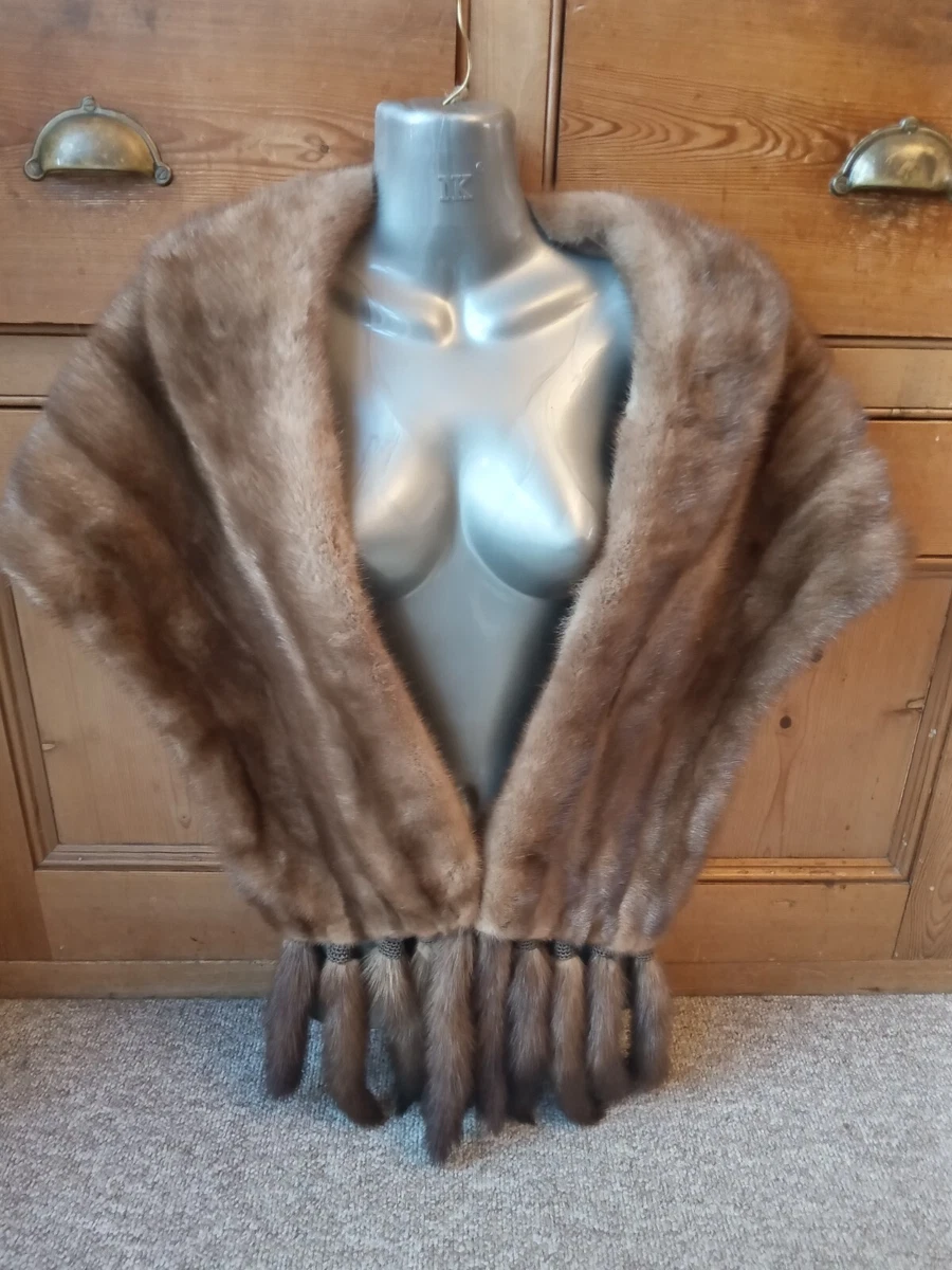 A61New design vintage real grey honey mink fur stole