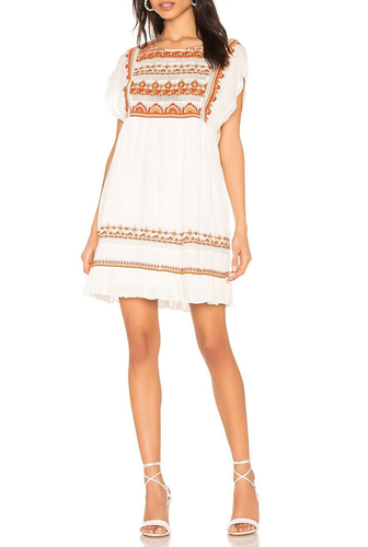 FREE PEOPLE NWT $148 Ivory Sunrise Wanderer Embroidered Mini Shift Dress Sz XS