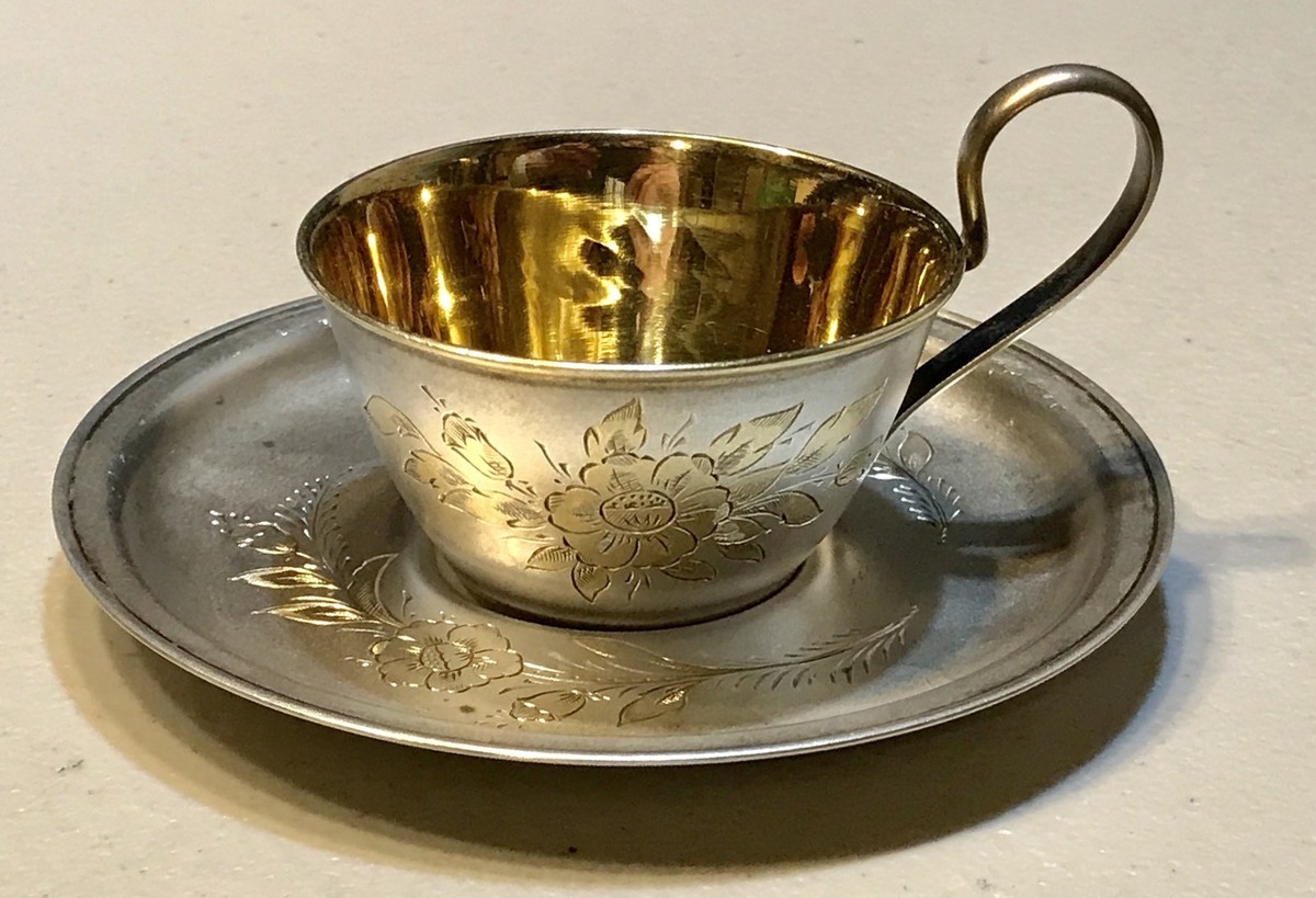 Vintage Antique 1930' Russian Soviet Silver 875 Gold Wash Cup W