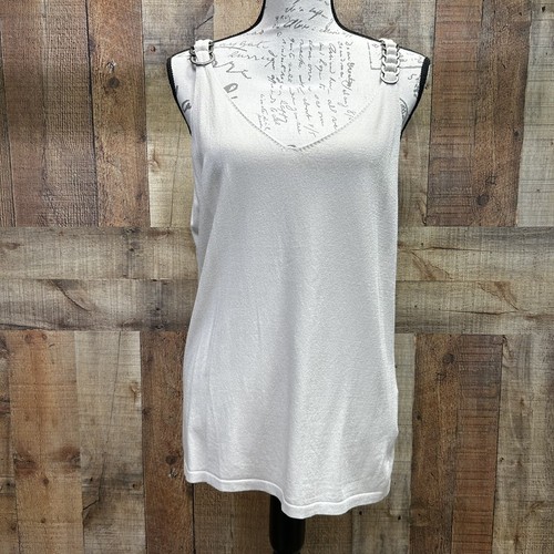 Luisa Cerano Beige Knit Sleeveless Tank Metal Shoulder Detail Italy Made Size 12