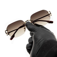 Men's Rimless Brown Tint Gradient Gold Frame Elegant Fashion Sunglasses