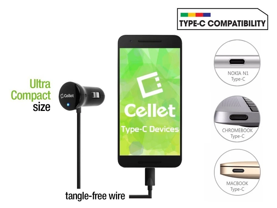 Cargador de coche USB tipo C de alta potencia 15 vatios 3 amperios para Motorola Moto Z Force Droid Foto 4 de 4