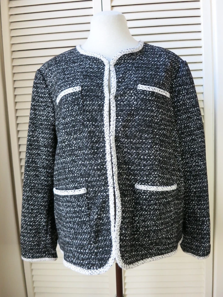 CYNTHIA ROWLEY SMALL BLACK & WHITE RETRO CLASSIC STYLE JACKET~RAYON KNIT BLEND - Image 2 of 4