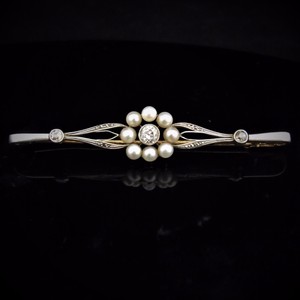 Antique-Diamond-Pearl-Platinum-18k-Gold-Brooch-Pin-Edwardian-Old-Euro-Cut-c1910s
