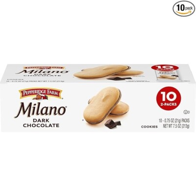 Milano Cookies, Dark Chocolate, 10 Packs, 2 Cookies per Pack