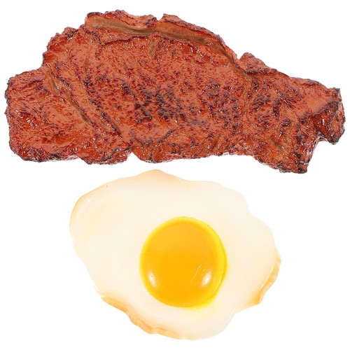 2 Pcs Steak Poached Egg Model Realistic Food Props Fake Foods Child