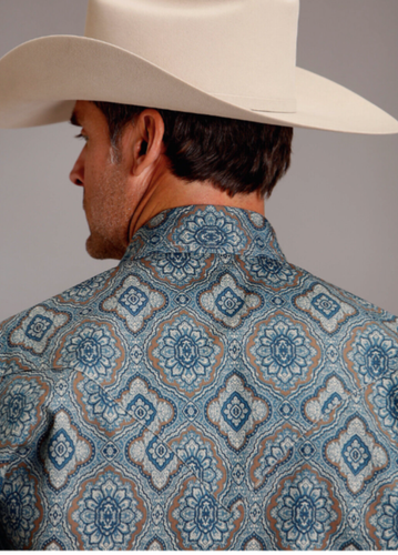 Stetson Blue Paisley Pearl Snap Shirt M Cotton Western Cowboy Rodeo Sierra NWT - Picture 2 of 24