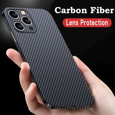 Hülle Für iPhone 11 12 13 14 Pro Max Ultra Thin Carbon Fiber Hard Cover Bumper