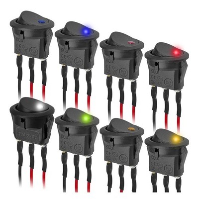 8PCS 12V 20A LED Light Circle Round Toggle Rocker Switch, SPST 3 Muticolor