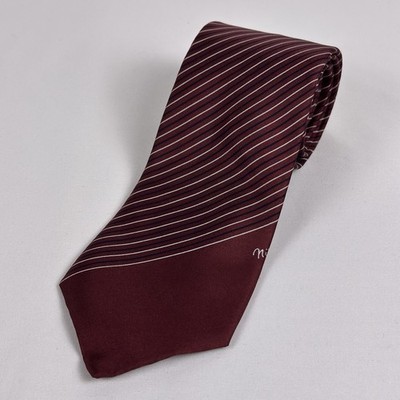 Nina Ricci Maroon Silk Tie Pink Navy Classic Diagonal Stripe 3  W Made In France