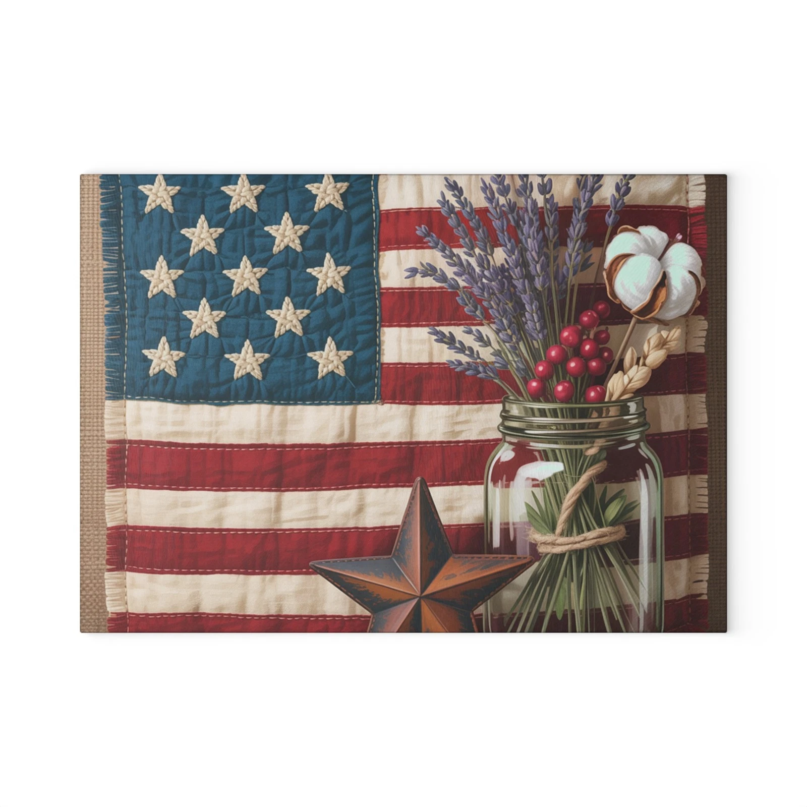 Rustic American Flag Mason Jar Glass Cutting Board | Farmhouse Decor
