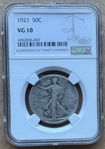 1921 50C NGC VG 10 1921 WALKING LIBERTY HALF DOLLAR SILVER 50c