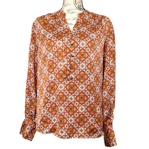 Gryegrass Damen Bedrucktes Satin Popover Top Größe M Langarm Leicht Boho - Bild 8 von 8