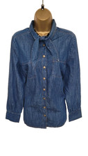 NEW DENIM SHIRT TOP BLOUSE by TU WOMAN UK 14 BLUE POCKETS 100% PURE COTTON TIE