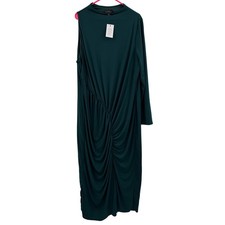 ELOQUII Dress Size 22 Ruched Single Long Sleeve NWT Plus Curvy Midi Dark Sea